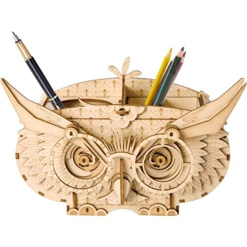 Robotime DIY 3D Wooden Owl Puzzle Game Gift&Penholder&Storage Box for Children Kid Friend Model Building Kits Popular Toy TG405