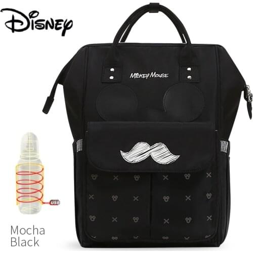 Disney USB Bottle Feeding Travel Backpack Baby Bags For Mom Storage Bag Mummy Bags Mocha Cute Waterproof Diaper Bags