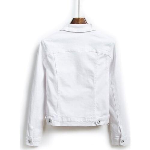 Spring Denim Coat Women White Black Slim Fit Long Sleeve Cropped Jacket College Casual Single Breasted Jeans Jaqueta Feminina