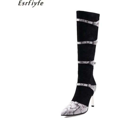 ESRFIYFE 2020 New 11.11 Women Knee High Boots Sexy Snakeskin Women Shoes Thin High Heels Women Boots Fashion Shoes Female Boots