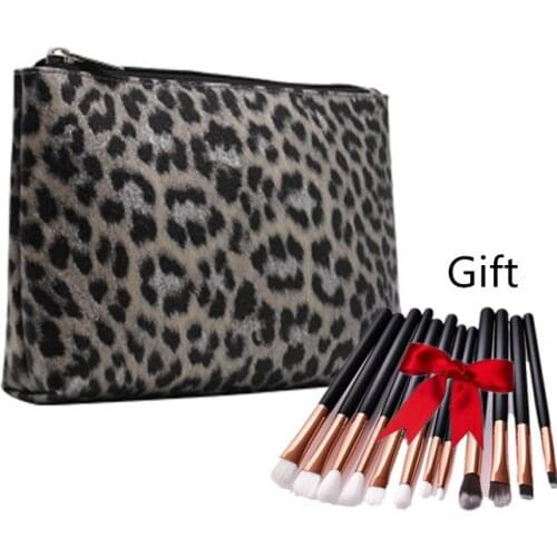 Leopard print Makeup Brush With Bag Cosmetic Organizer Nail Polish Cosmetic Holder Make Up Tools Boxes Jewelry Display Rack Kits
