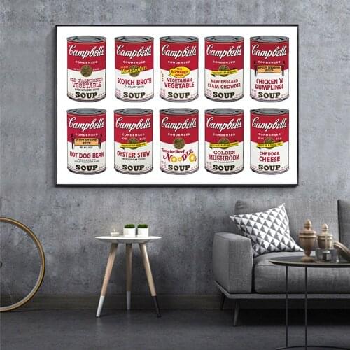 Classic Famous Pop Art Andy Campbells Soup Can Onion Canvas Painting Warhol Wall Art Pictures Tomato Soup Office Home Decor