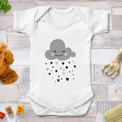 Cartoon Cute Dark clouds New Romper Heart shaped Rain Printed Cute Baby Girls Clothes Bodysuit Vogue Cozy Baby Boys Ropa Bebe