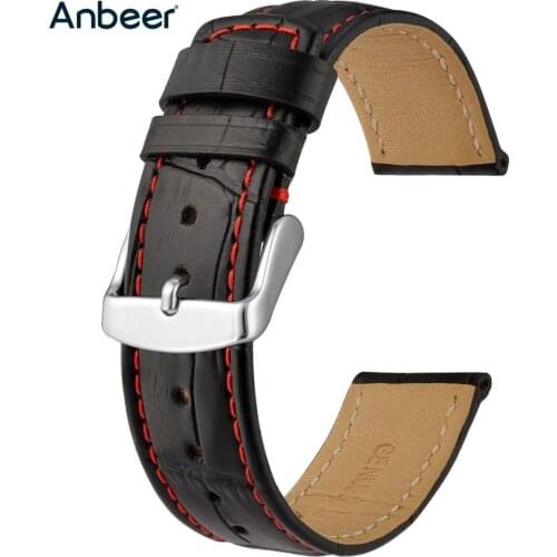 Anbeer Leather Watch Band 18mm 20mm 22mm Classical Style Alligator Grain Replacement Belt Bracelet for Men and Women