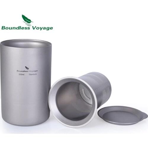 Boundless Voyage Titanium Coffee Tea Cup with Filter Outdoor Camping Portable Double-Wall Mug Tableware 350ml