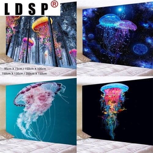 LDSP Tapestry Forest Jellyfish Wall Hanging Fabric Mural Background Cloth Wall Rugs Towel Beach Blanket Dorm Living Home Decor
