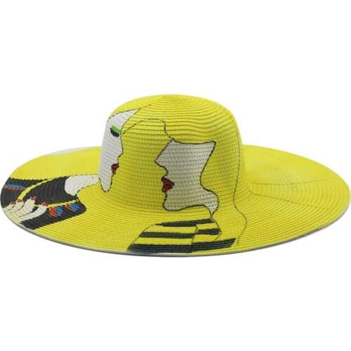 Summer Female Sun Hats Visor Hat Big Brim Classic Painted Folding Straw Hat Casual Outdoor Beach Cap For Women UV Protection Hat