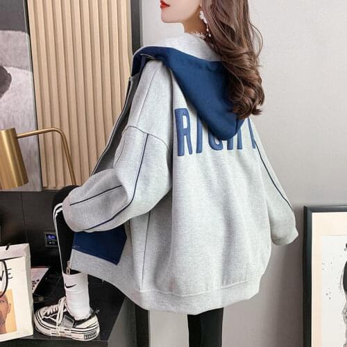 Fashion Gray Sweatshirts Jacket Loose Zipper Tops Rock Coat Women Casual Oversize Tracksuit Hoody Female Funny Basic Hoodies