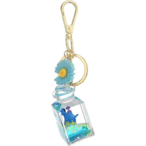 Fashion Acrylic Bottle Diy Keychain Cartoon Liquid Dinosaur Doll Keyring for Men Kids Boy Bag Charm Handbag Pendant Cute Gift