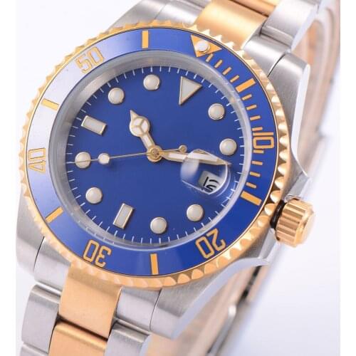40MM Blue Dial Sapphire Glass Ceramic Bezel Date Glass Case Cover MIYOTA 8215 Automatic Mens Wristwatch