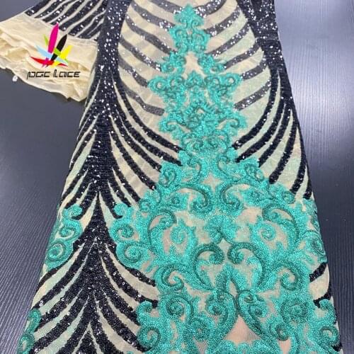 Nigerian Lace Fabric 2020 High Quality Lace Sequins Tulle Lace Fabric Embroidered For Women Party Wedding 5Yards XZ2615B-1