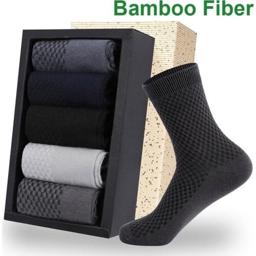 5pair Bamboo Fiber Socks Men Business Casual Male Large Socks High Quality Men Breathable Compression Long Socks