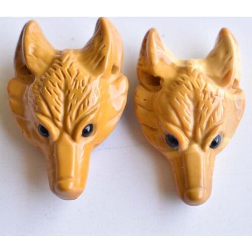 2020 new Fashion natural yolk stone Carved wolf shape Pendants for Necklace jewelry making 2pcs/lot Wholesale Free shipping