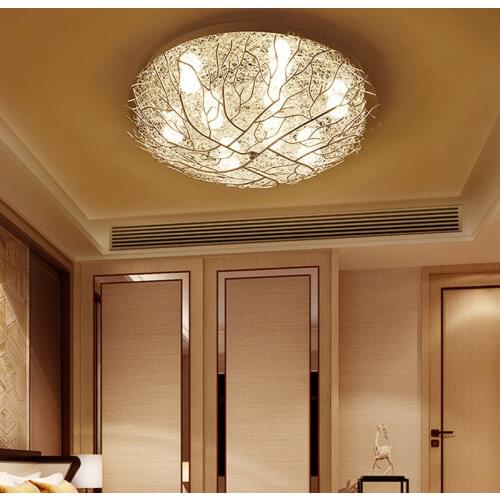 Novelty Birds nest LED Parlor Ceiling light Chrome Bedroom Restaurant Celing Lamp Fixtures E27 90-260V Surface Mount Home Deco