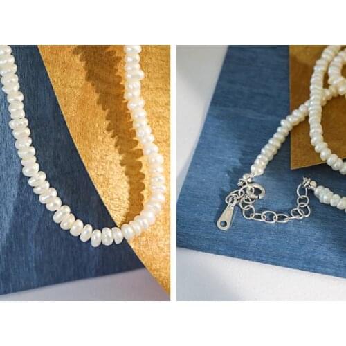 New Arrival Favorite Pearl S925 Sterling Silver Clasp Necklace Classic Lady Wedding Gift Flat Genuine Freshwater Pearl