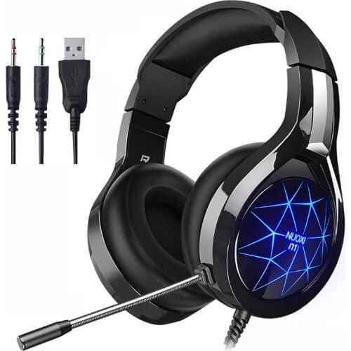 NUOXI Computer Gaming Headset Deep Bass Stereo Computer Game Headphones with microphone LED Light PC Professional Gamer