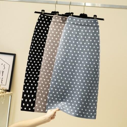 Autumn Winter Dot Point Knitted Skirt For Women Slim A Line Skirt womens Jupe Femme