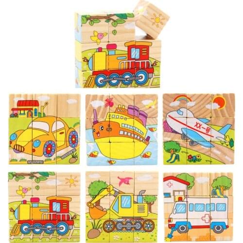 Jigsaw Puzzle Early Education Toy 9Pcs/Set Animal Pattern Baby Gift Hexahedral Three Dimensional Childrens Toys Wooden