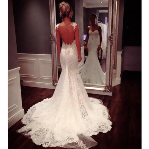 Sexy Backless Mermaid Wedding Dresses With lace Strap 2015 Luxury Crystal Bridal Dresses Long vestido de noiva sereia Buyer show