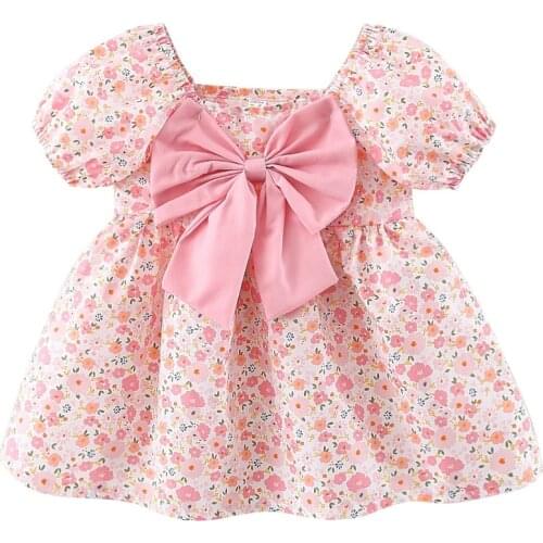 2021 new 1 year baby birthday girls clothes printed bow dress for newborn girls baby clothing outfit thin cool dresses dress