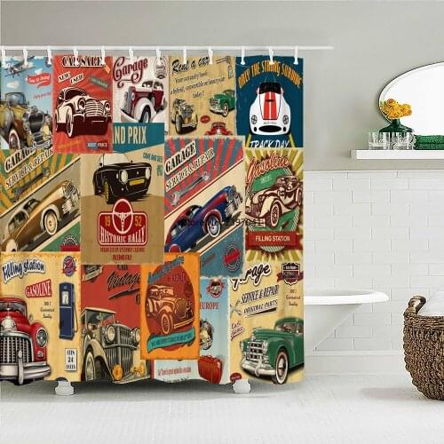 Retro Beach Classic Car Shower Curtain Waterproof 3d Bathroom Curtain With Hook Decoration 180*180cm Polyester Cloth Bath Screen