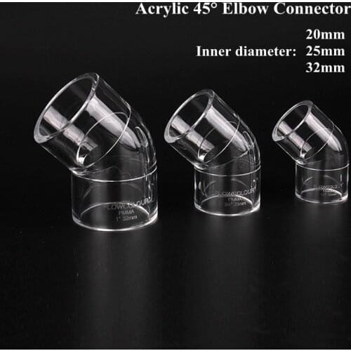 2~20pcs I.D 20~32mm Transparent Acrylic Pipe Aquarium Fish Tank 45° Elbow Connector Plexiglass Water Supply Tube Home DIY Joint
