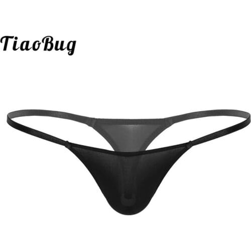 TiaoBug See Through Soft Lingerie Underpants Low Rise T-back with Pearl Erotic Sheer G-string Men Micro Thong Gay Sexy Underwear