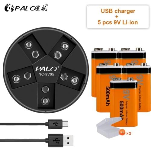 PALO Battery Charger 9V Li ion nimh Smart Charger for 9f 6f22 lithium NIMH Rechargeable battery+9v500mah liION rechargeable batt