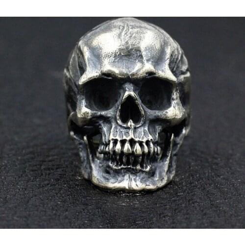 Vintage Silver Black Skeleton Ring For Men Retro Rock Punk Vampire Skull Ring Men Punk Rock Biker Jewelry Ring