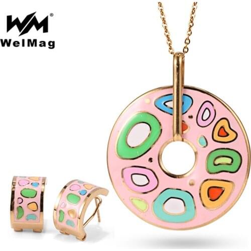 WelMag Jewelry sets Romantic Stainless Steel Gold Earrings Necklace for Woman Anniversary Design Accessories New 2020