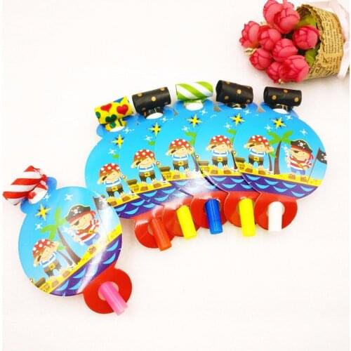 6pcs/bag Colorful Cute Pirate Funny Whistles Childrens Birthday Party Blowing Dragon Blowout Baby Pirate Party Supplies