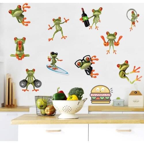 3D funny Frog toilet stickers creative green frog wall decals vinyl waterproof bathroom decals murals home kitchen decoration