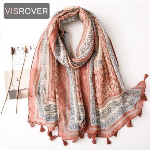 VISROVER 2020 New Nude Flower Printing Viscose Autumn Scarf for Women Fashion Winter Scarf Wraps Shawls Hijab gift wholesales