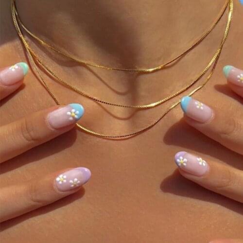 2021 Classic Box Chain Women Necklace Gold Color Choker Copper Figaro Chain Necklace For Women Jewelry