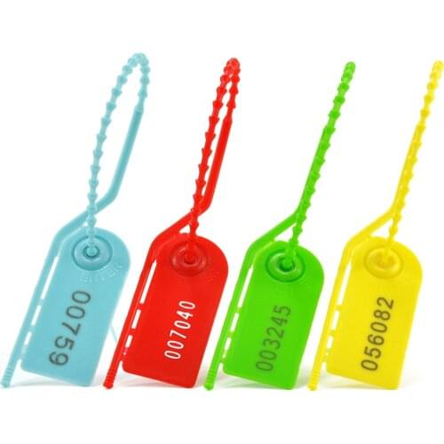 100Pcs Tamper Plastic Seals Pull Tight Ties Tear Off Easily Shoes Clothes Tag Fire Extinguisher Numbered Plastic Security Seals