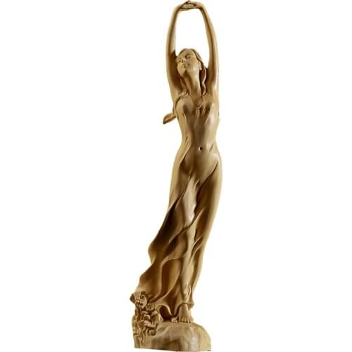 23cm New Wood Chinese Style HD Beauty Female Statue Sculpture Art Handmade Boxwood Carving Fairy Miniature Decoration Crafts
