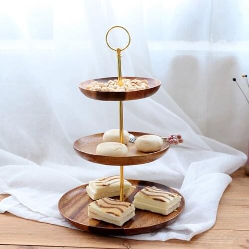 3-Tier Round Tray Food Serving Plate Wood Snack Deseert Plate Teaboard Natural Tea Food Server Dishes Drink Platter