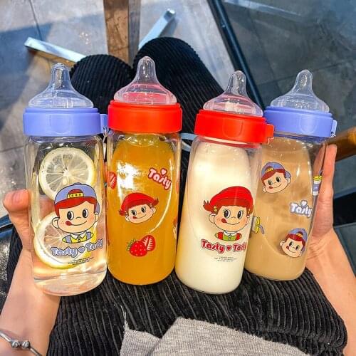 310/400ml Cartoon Portable Simple Drink Water Straw Bottle Cup Plastic for Baby Children Kids Boy Girl Creative Gift Wholesale