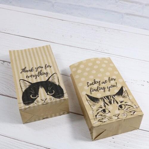 5pcs Cat Gift Bags Dots and Striped Kraft Paper Bag Candy Food Cookies Packing Party Wedding Favor Wrapping for Guests 18x10cm