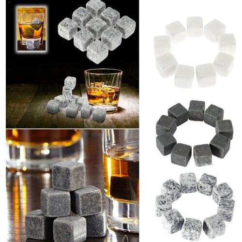 9 Pcs/1 Set Whisky Ice Cubes Wine Beer Drinks Stones Rocks Cube Whiskey Ice Granite Chiller Pouch Cooler Small X7X9