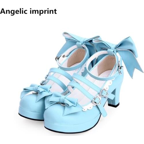 Angelic imprint woman mori girl lolita cosplay shoes lady high heels pumps women princess dress party shoes 6cm lacework 33-47