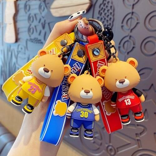 Funny Epoxy Basketball Suit Bear Doll Keychain Cute Cartoon Couple Animal Car Key Chain Ring Bag Pendant