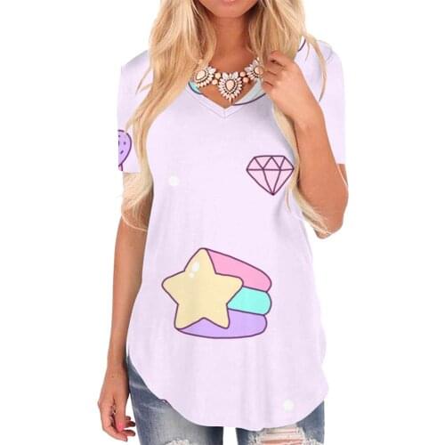 Giyu Brand Unicorn T Shirt Women Moon V-neck Tshirt Colorful Funny T shirts Universe T-shirts 3d Cloud Tshirts Printed
