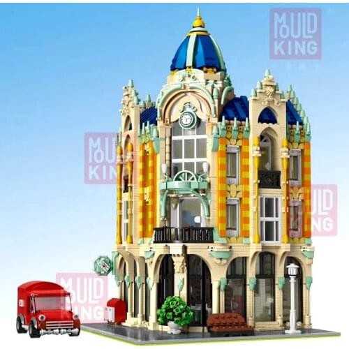 DHL MouldKing 16010 4030Pcs Street View Cafe Conrner with Led Light Model Building Blocks Bricks Kids Christmas Toys 15001 15002