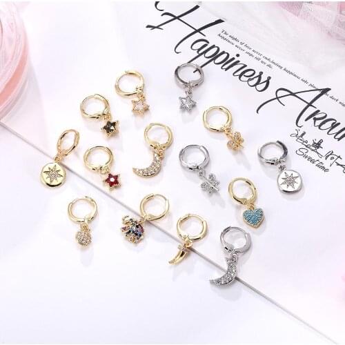HECHENG ,1Pair ,Small Hoop Earrings ,Wholesale ,Fashion ,Zircon Gold Color Character Earrings ,For Women Jewelry