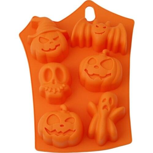 Halloween Holiday Pumpkin Cake Mold 6 Cavities Pumpkin Ghost Bat Shape Chocolate Molds DIY Cake Decorating Tools