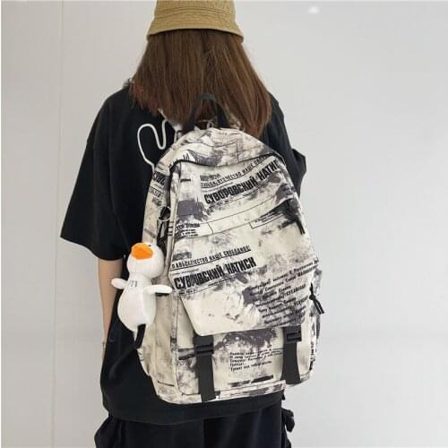 Individual Character Knapsack Casual Travel Men Backpack Nylon Lady Rucksack New Papers Print Buckle Handsome Letter Backpack