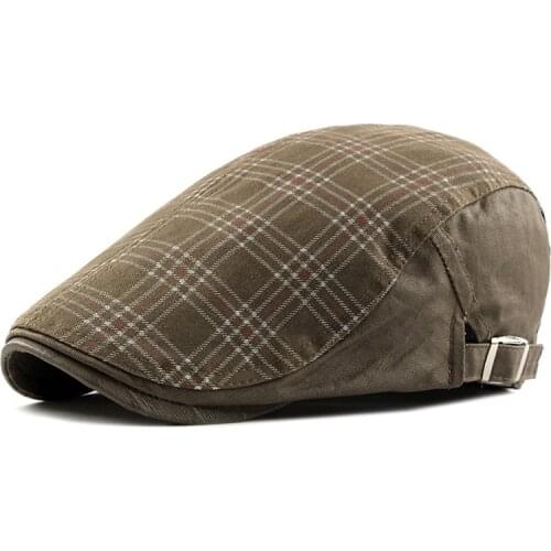 Wuaumx 2020 Englad Style Berets Hat Men Women Washen Cotton Newsboy Cap Sun Visors Plaid Beret Caps Herringbone Flat Caps Boina