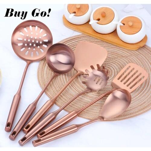 Stainless Steel Rose Gold Kitchen Utensils Cooking Tools Cookware Set Turner Ladle Spoon For Restaurant Dinnerware Set Utensils