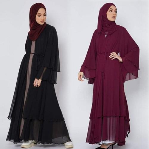 Hot Sale Djellaba Muslim Dress Fake Two Pieces Abaya Elegant Long Muslim Abayas Women Modest Wear Clothing EID Robes Belt WY18